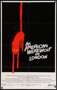 3g146 AMERICAN WEREWOLF IN LONDON int'l 1sh '81 best art of bloody wolf over black background, rare!
