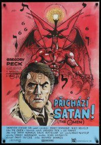 3g251 OMEN Czech 23x33 '76 cool different comic style art of Gregory Peck & demon by Saudek!