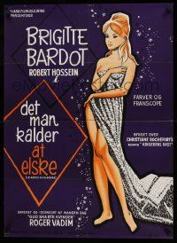 3g218 LOVE ON A PILLOW Danish '63 art of sexy Brigitte Bardot wearing only a sheet by Aage Lundvald!