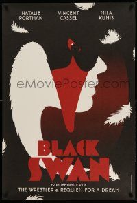 3g192 BLACK SWAN heavy stock teaser English 1sh '10 cool face in swan retro art by La Boca!