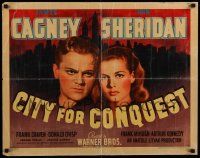 3g386 CITY FOR CONQUEST 1/2sh '40 boxer James Cagney & Ann Sheridan by New York skyline, rare!