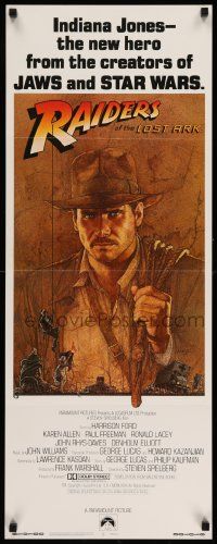 3g403 RAIDERS OF THE LOST ARK int'l insert '81 art of adventurer Harrison Ford by Richard Amsel!