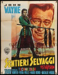 3g096 SEARCHERS Italian 1p '56 John Ford wonderful different art of John Wayne & Natalie Wood!