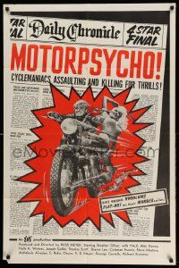 3g159 MOTORPSYCHO 1sh '65 Russ Meyer motorcycle classic, assaulting & killing for thrills!