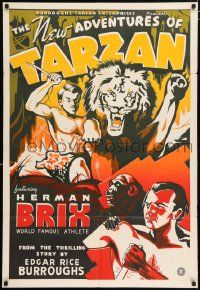 3g160 NEW ADVENTURES OF TARZAN 1sh '35 different art of Herman Brix, chimp & lion, feature version!