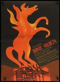 3g267 CHINO Polish 23x31 '77 John Sturges, wonderful different flaming horse art by Jerzy Flisak!