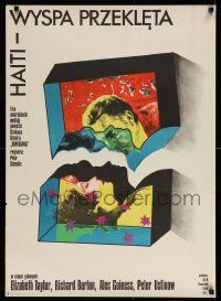 3g268 COMEDIANS Polish 24x33 '74 Wasilewski art of Richard Burton & Elizabeth Taylor!