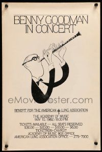 3g019 BENNY GOODMAN IN CONCERT 12x18 music poster '82 Hirschfeld art, American Lung Association!