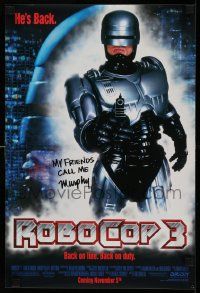 3g377 ROBOCOP 3 mini poster '93 cool close image of cyborg cop Robert Burke pointing gun!