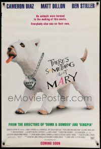 3g443 THERE'S SOMETHING ABOUT MARY style B int'l advance DS 1sh '98 super rare dog in body cast!