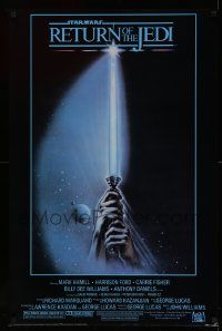 3h228 RETURN OF THE JEDI 24x36 commercial poster '83 art of hands holding lightsaber by Reamer!