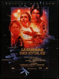 3h037 STAR WARS French 1p + cover sheet R97 George Lucas, cool art by Drew Struzan!