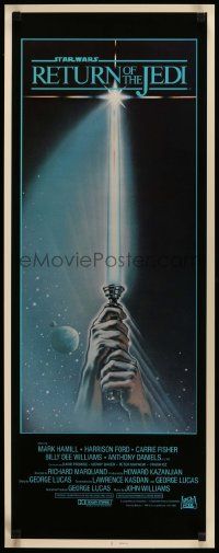 3h120 RETURN OF THE JEDI int'l insert '83 George Lucas, art of hands holding lightsaber by Reamer!