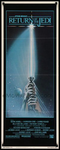 3h118 RETURN OF THE JEDI insert '83 George Lucas, art of hands holding lightsaber by Reamer!