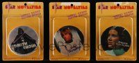 3h421 STAR WARS set of 3 metal pins/badges '77 Factors, cool images of Leia, Luke and Darth Vader