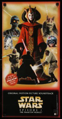 3h278 PHANTOM MENACE 2-sided soundtrack 12x24 music poster '99 Star Wars Episode I, top cast!