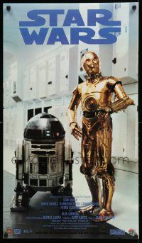 3h261 STAR WARS TRILOGY 2-sided 20x35 special '97 C-3PO & R2-D2, Pizza Hut tie-in!