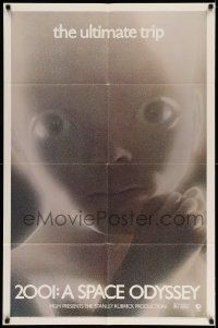3j006 2001: A SPACE ODYSSEY 1sh R74 Stanley Kubrick, image of star child, thin border design!