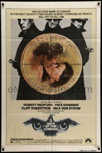 3j008 3 DAYS OF THE CONDOR 1sh '75 CIA analyst Robert Redford & Faye Dunaway!