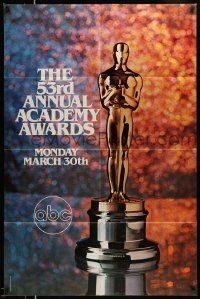 3j009 53RD ANNUAL ACADEMY AWARDS 1sh '81 cool image of Oscar statue and sparkling background!