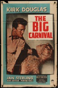 3j015 ACE IN THE HOLE 1sh '51 Billy Wilder classic, c/u of Kirk Douglas choking Jan Sterling!