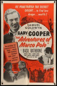 3j017 ADVENTURES OF MARCO POLO 1sh R54 Gary Cooper, Basil Rathbone, Sigrid Gurie