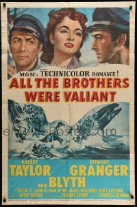 3j028 ALL THE BROTHERS WERE VALIANT 1sh '53 Robert Taylor, Stewart Granger, whaling artwork!