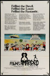 3j030 AMARCORD 1sh '74 Federico Fellini classic comedy, art by Giuliano Geleng!