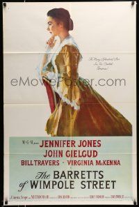 3j069 BARRETTS OF WIMPOLE STREET 1sh '57 art of pretty Jennifer Jones as Elizabeth Browning!