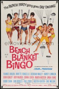 3j073 BEACH BLANKET BINGO 1sh '65 Frankie Avalon, Annette Funicello & the gang go sky diving!
