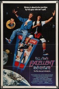 3j090 BILL & TED'S EXCELLENT ADVENTURE 1sh '89 Keanu Reeves, Socrates, Napoleon & Lincoln in booth