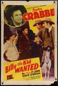 3j091 BILLY THE KID WANTED 1sh '41 cowboys Buster Crabbe, Al Fuzzy St. John & Dave O'Brien!