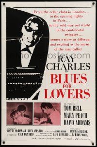 3j109 BLUES FOR LOVERS 1sh '66 Ballad in Blue, cool b&w image of Ray Charles playing piano!