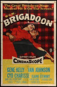 3j127 BRIGADOON 1sh '54 great romantic close up art of Gene Kelly & Cyd Charisse!