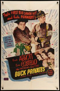 3j133 BUCK PRIVATES 1sh R53 Bud Abbott & Lou Costello with The Andrews Sisters in uniform!