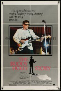 3j135 BUDDY HOLLY STORY 1sh '78 Gary Busey great art of electrified guitar, rock 'n' roll!