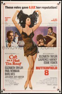 3j150 CAT ON A HOT TIN ROOF/BUTTERFIELD 8 1sh '66 art of sexy Elizabeth Taylor in nightie!