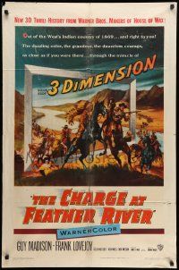 3j158 CHARGE AT FEATHER RIVER 3D 1sh '53 Guy Madison, Lovejoy, great cowboy western artwork!