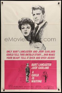 3j163 CHILD IS WAITING 1sh '63 great Howard Terpning art of Burt Lancaster & Judy Garland!