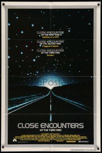 3j175 CLOSE ENCOUNTERS OF THE THIRD KIND 1sh '77 Spielberg's sci-fi classic, silver border design