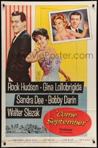 3j182 COME SEPTEMBER 1sh '61 Sandra Dee, sexy Gina Lollobrigida, Rock Hudson, Bobby Darin!