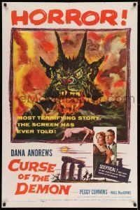 3j196 NIGHT OF THE DEMON 1sh '57 Jacques Tourneur, artwork of the wackiest monster from Hell!