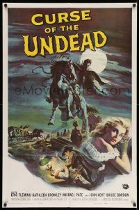 3j197 CURSE OF THE UNDEAD 1sh '59 art of fiend on horseback in graveyard by Reynold Brown!