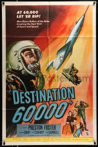 3j224 DESTINATION 60,000 1sh '57 cool artwork of military man-flown bullets of the skies!