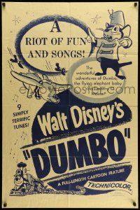 3j257 DUMBO 1sh R50s art from Walt Disney cartoon classic, a riot of fun and songs!