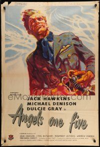 3j038 ANGELS ONE FIVE English 1sh '52 different art of WWII pilot Jack Hawkins with sky overhead!