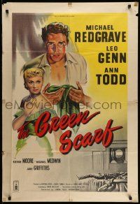 3j381 GREEN SCARF English 1sh '54 Michael Redgrave defends blind/deaf/mute accused of murder!