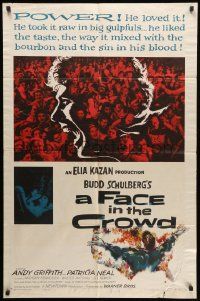 3j285 FACE IN THE CROWD 1sh '57 Andy Griffith took it raw like his bourbon & his sin, Elia Kazan
