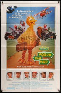 3j312 FOLLOW THAT BIRD 1sh '85 great art of the Big Bird & Sesame Street cast by Steven Chorney!