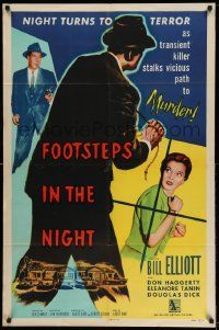 3j314 FOOTSTEPS IN THE NIGHT 1sh '57 night turns to terror as killer stalks path to murder!